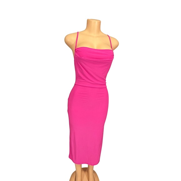 Bebe‎ Women S Pink Spaghetti Strap Cowl Neck Midi Sheath Dress NWT - Picture 3 of 5